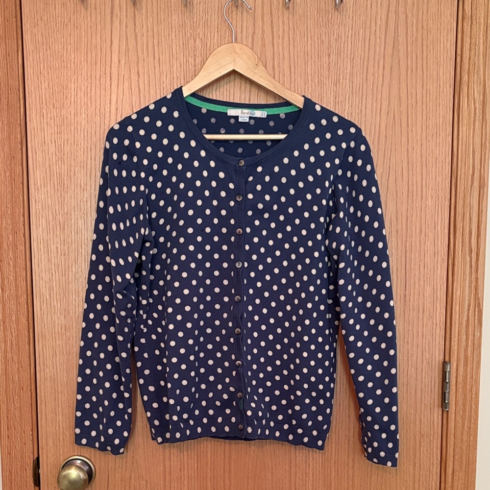 Boden Navy and White Polka Dot Cardigan size 12